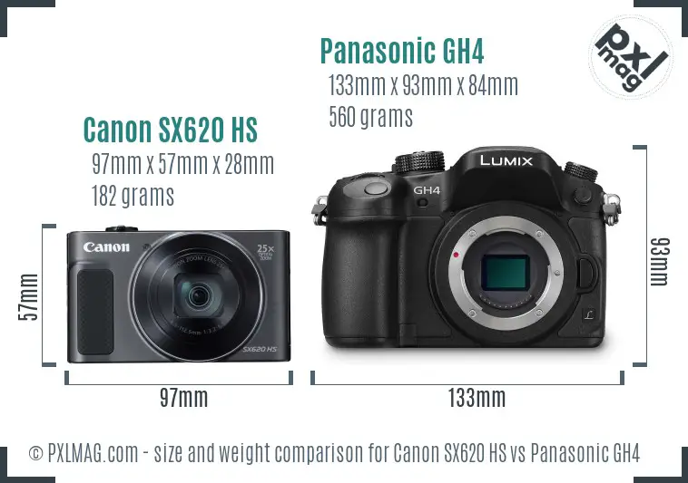 Canon SX620 HS vs Panasonic GH4 size comparison