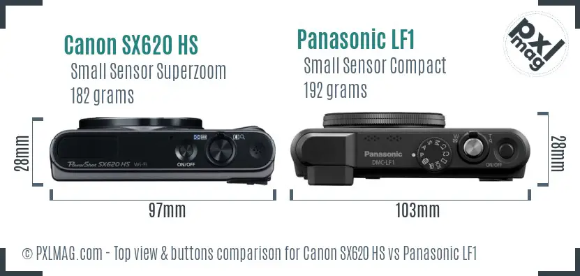 Canon SX620 HS vs Panasonic LF1 top view buttons comparison