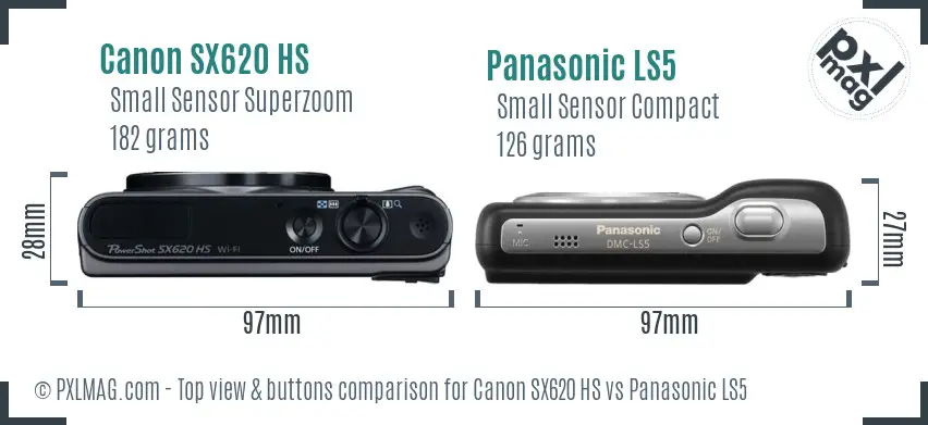 Canon SX620 HS vs Panasonic LS5 top view buttons comparison