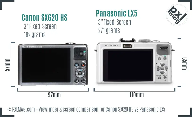Canon SX620 HS vs Panasonic LX5 Screen and Viewfinder comparison