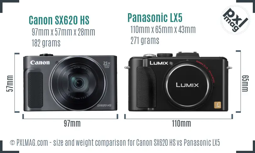 Canon SX620 HS vs Panasonic LX5 size comparison