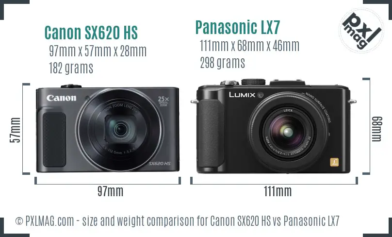 Canon SX620 HS vs Panasonic LX7 size comparison