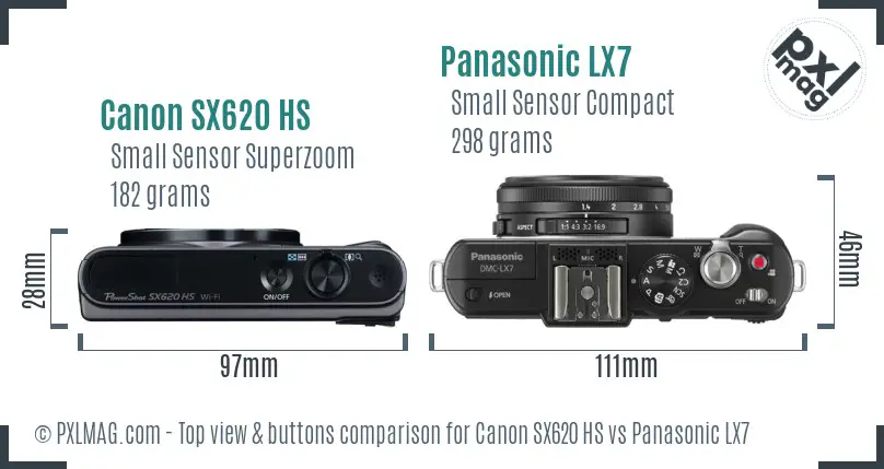 Canon SX620 HS vs Panasonic LX7 top view buttons comparison