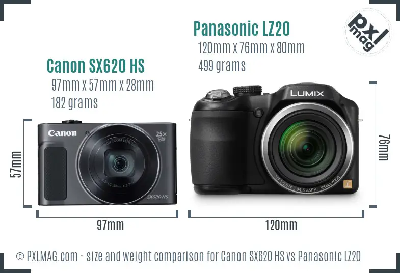 Canon SX620 HS vs Panasonic LZ20 size comparison