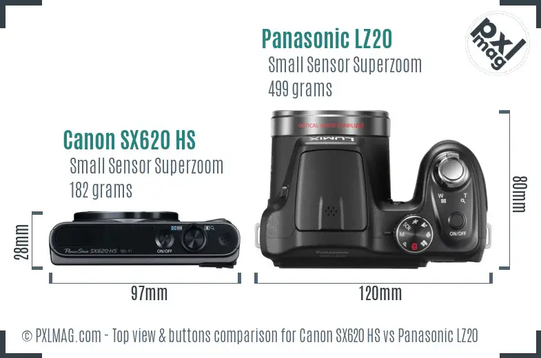 Canon SX620 HS vs Panasonic LZ20 top view buttons comparison