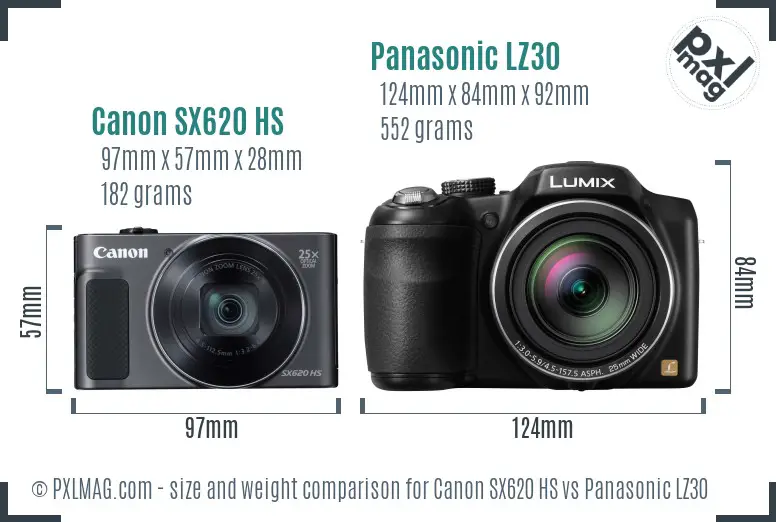 Canon SX620 HS vs Panasonic LZ30 size comparison