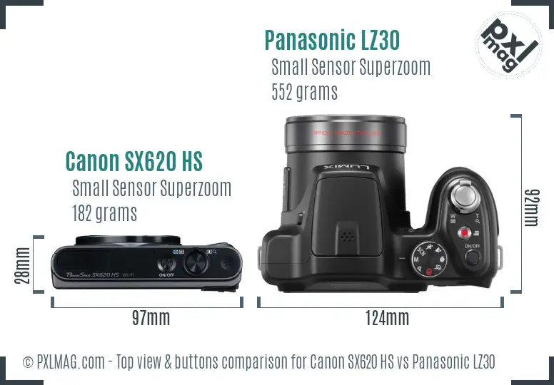 Canon SX620 HS vs Panasonic LZ30 top view buttons comparison