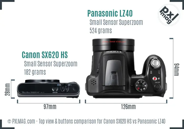 Canon SX620 HS vs Panasonic LZ40 top view buttons comparison