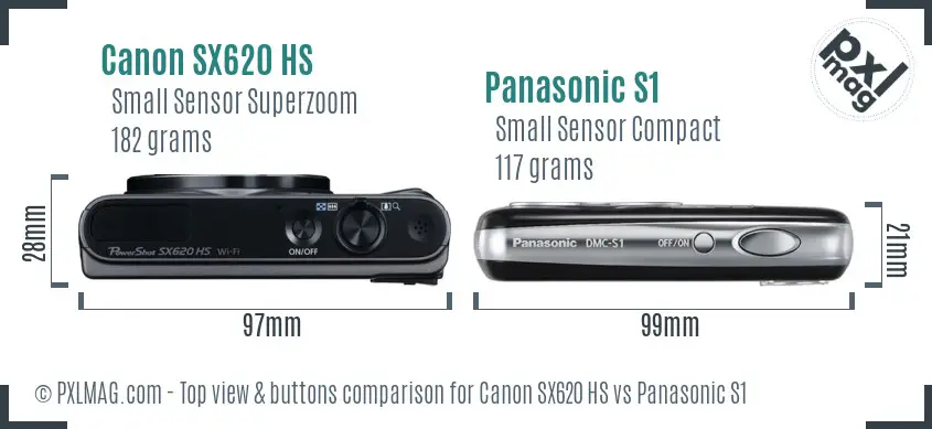 Canon SX620 HS vs Panasonic S1 top view buttons comparison