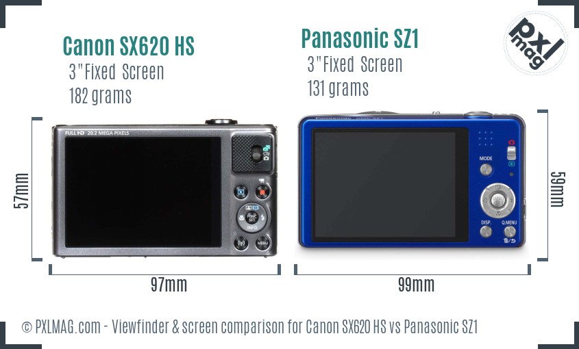Canon SX620 HS vs Panasonic SZ1 Screen and Viewfinder comparison