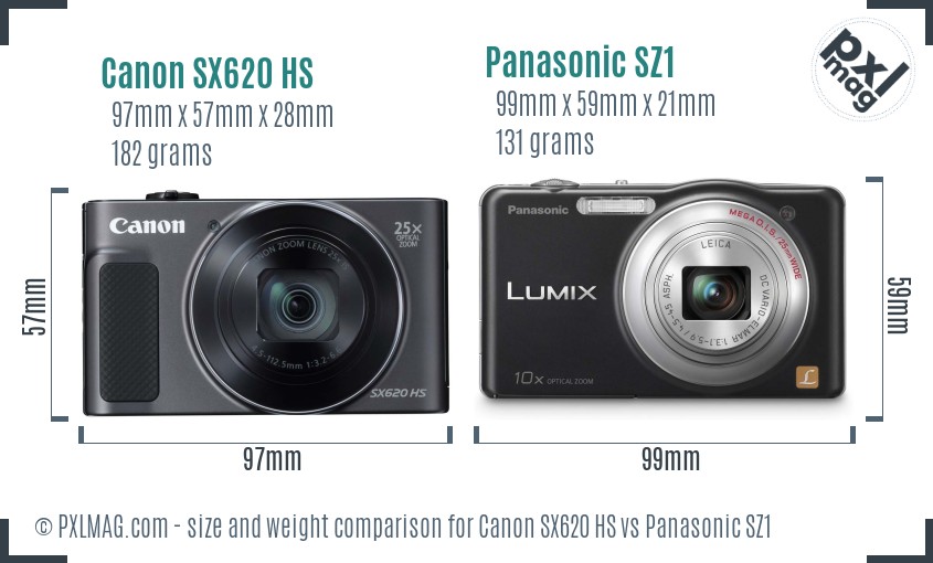 Canon SX620 HS vs Panasonic SZ1 size comparison