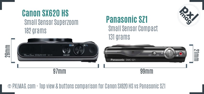 Canon SX620 HS vs Panasonic SZ1 top view buttons comparison