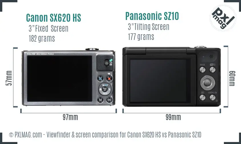 Canon SX620 HS vs Panasonic SZ10 Screen and Viewfinder comparison