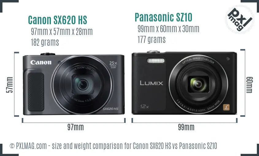 Canon SX620 HS vs Panasonic SZ10 size comparison