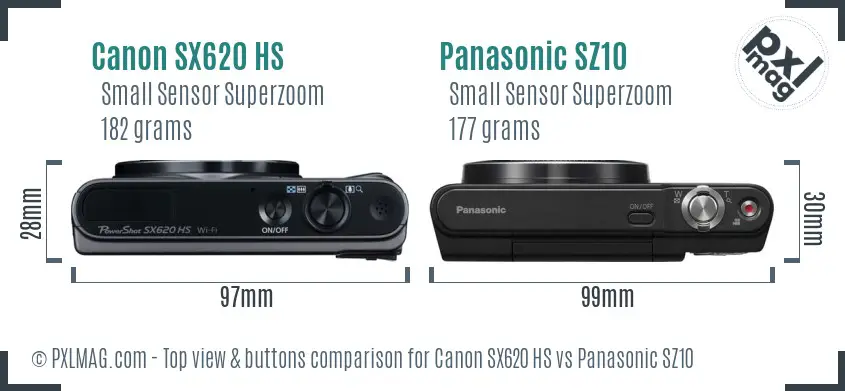 Canon SX620 HS vs Panasonic SZ10 top view buttons comparison