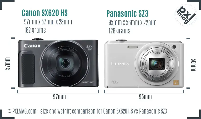 Canon SX620 HS vs Panasonic SZ3 size comparison