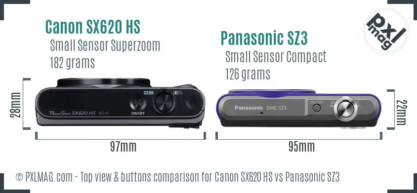 Canon SX620 HS vs Panasonic SZ3 top view buttons comparison