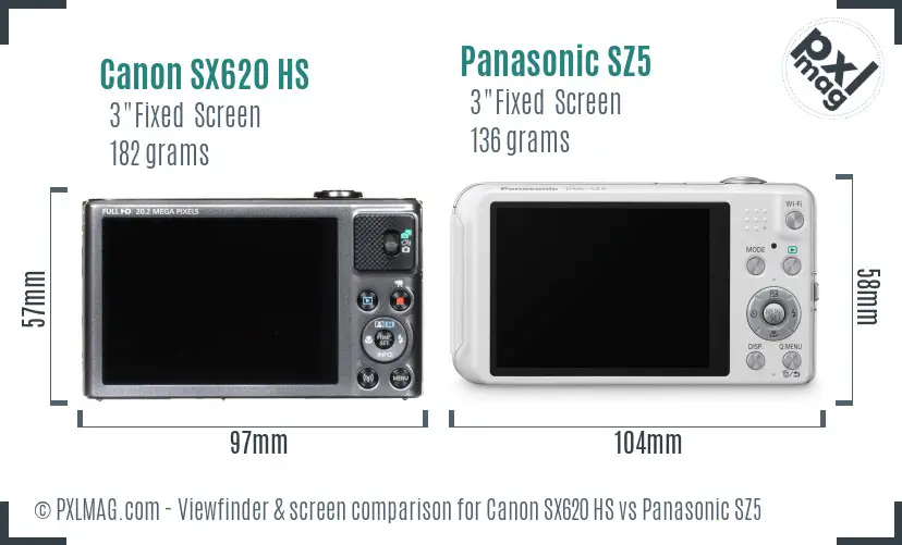 Canon SX620 HS vs Panasonic SZ5 Screen and Viewfinder comparison