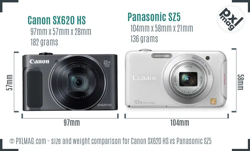 Canon SX620 HS vs Panasonic SZ5 size comparison