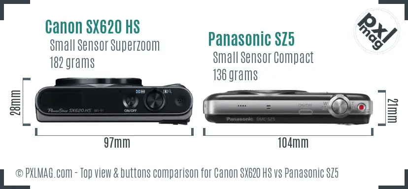 Canon SX620 HS vs Panasonic SZ5 top view buttons comparison