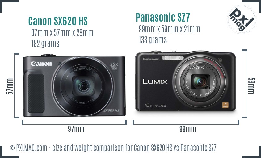 Canon SX620 HS vs Panasonic SZ7 size comparison