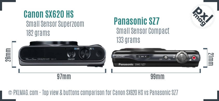 Canon SX620 HS vs Panasonic SZ7 top view buttons comparison