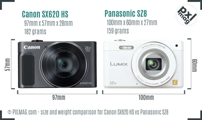 Canon SX620 HS vs Panasonic SZ8 size comparison