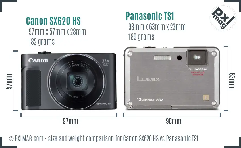 Canon SX620 HS vs Panasonic TS1 size comparison