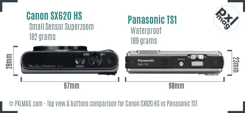 Canon SX620 HS vs Panasonic TS1 top view buttons comparison