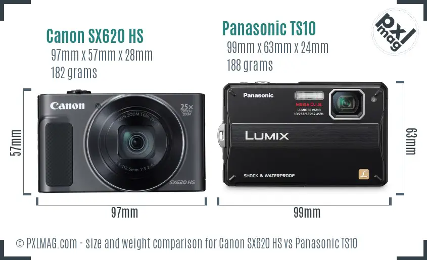 Canon SX620 HS vs Panasonic TS10 size comparison