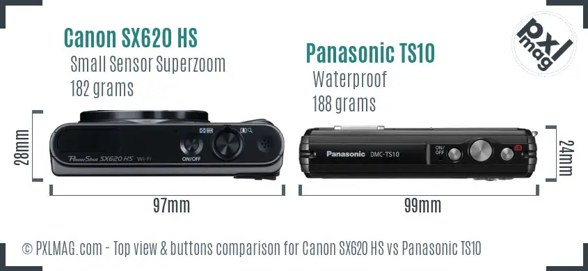 Canon SX620 HS vs Panasonic TS10 top view buttons comparison