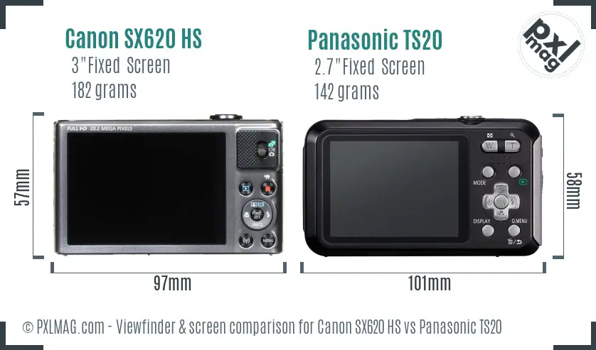 Canon SX620 HS vs Panasonic TS20 Screen and Viewfinder comparison