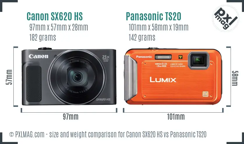 Canon SX620 HS vs Panasonic TS20 size comparison