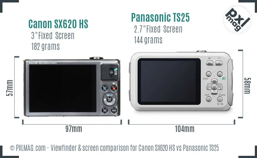 Canon SX620 HS vs Panasonic TS25 Screen and Viewfinder comparison
