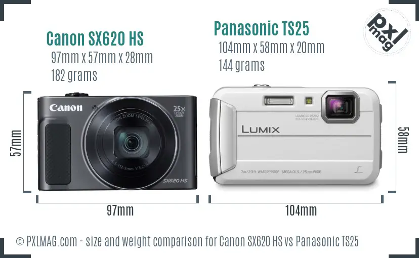 Canon SX620 HS vs Panasonic TS25 size comparison