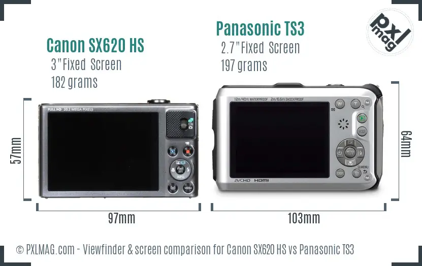 Canon SX620 HS vs Panasonic TS3 Screen and Viewfinder comparison