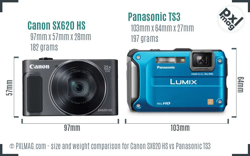 Canon SX620 HS vs Panasonic TS3 size comparison