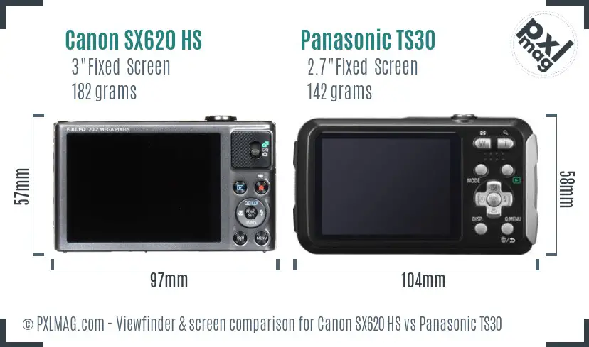 Canon SX620 HS vs Panasonic TS30 Screen and Viewfinder comparison
