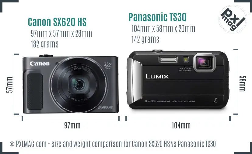 Canon SX620 HS vs Panasonic TS30 size comparison