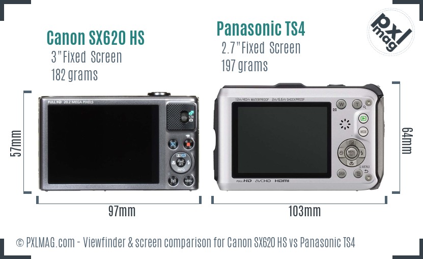 Canon SX620 HS vs Panasonic TS4 Screen and Viewfinder comparison