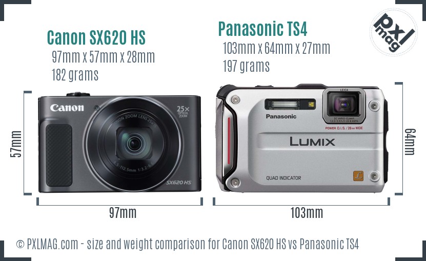 Canon SX620 HS vs Panasonic TS4 size comparison Canon SX620 HS vs Panasonic TS4 size comparison