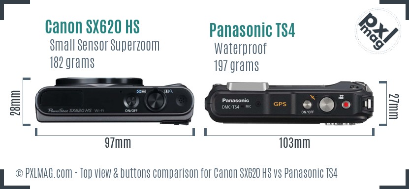 Canon SX620 HS vs Panasonic TS4 top view buttons comparison