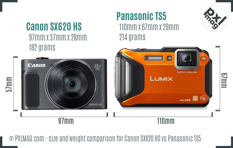 Canon SX620 HS vs Panasonic TS5 size comparison Canon SX620 HS vs Panasonic TS5 size comparison