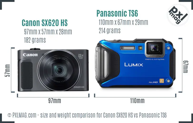 Canon SX620 HS vs Panasonic TS6 size comparison