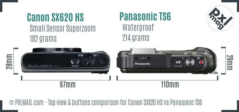 Canon SX620 HS vs Panasonic TS6 top view buttons comparison