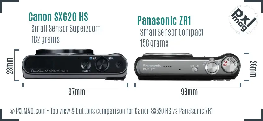 Canon SX620 HS vs Panasonic ZR1 top view buttons comparison