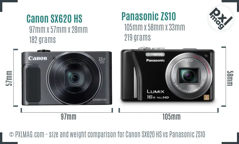 Canon SX620 HS vs Panasonic ZS10 size comparison