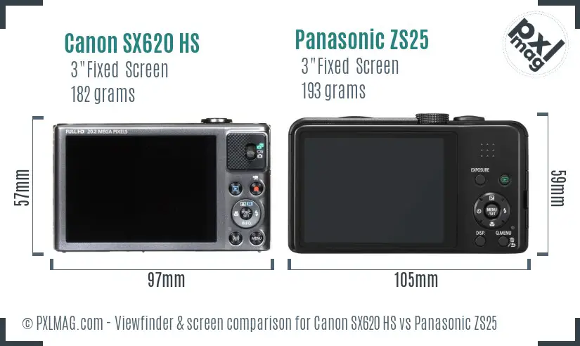 Canon SX620 HS vs Panasonic ZS25 Screen and Viewfinder comparison