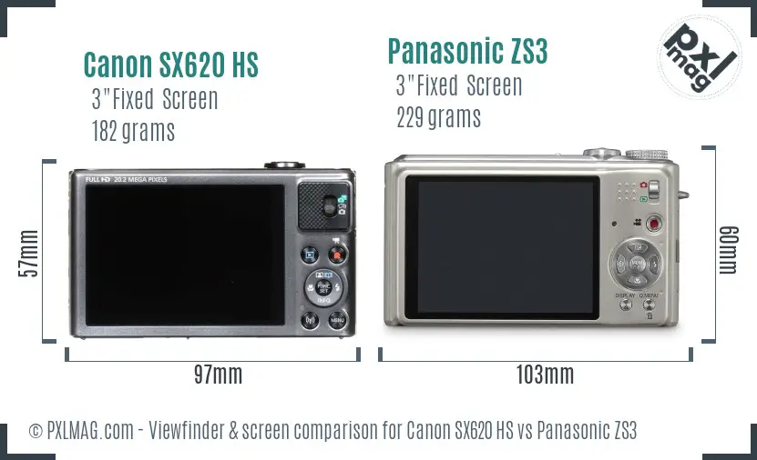 Canon SX620 HS vs Panasonic ZS3 Screen and Viewfinder comparison