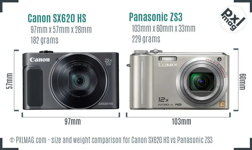Canon SX620 HS vs Panasonic ZS3 size comparison